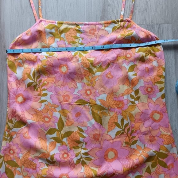 New Billabong Sundress Spaghetti Strap Bright Pink Floral Green Midi Medium - Picture 7 of 12
